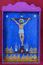 Mexican Master Alfredo Vilchis Tortured Souls   In Flames Ex Voto Retablo Shrine - £199.83 GBP