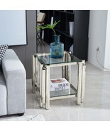 20&quot; Modern Silver Glass &amp; Steel End Table with Storage - $301.99