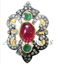 Victorian 1.28ct Rose Cut Diamond Ryby Emerald Wedding Ring Vintage Hall... - £429.57 GBP