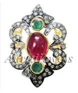 Victorian 1.28ct Rose Cut Diamond Ryby Emerald Wedding Ring Vintage Hall... - £433.38 GBP