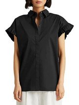 Lauren Ralph Lauren Women&#39;s Hartkyn Ruffle-Sleeve Silky Shirt Black-Size SP - $46.99