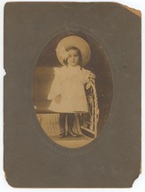 Antique Circa 1900s Large Cabinet Card Beautiful Little Girl Bow &amp; Hat on Chair - £12.42 GBP