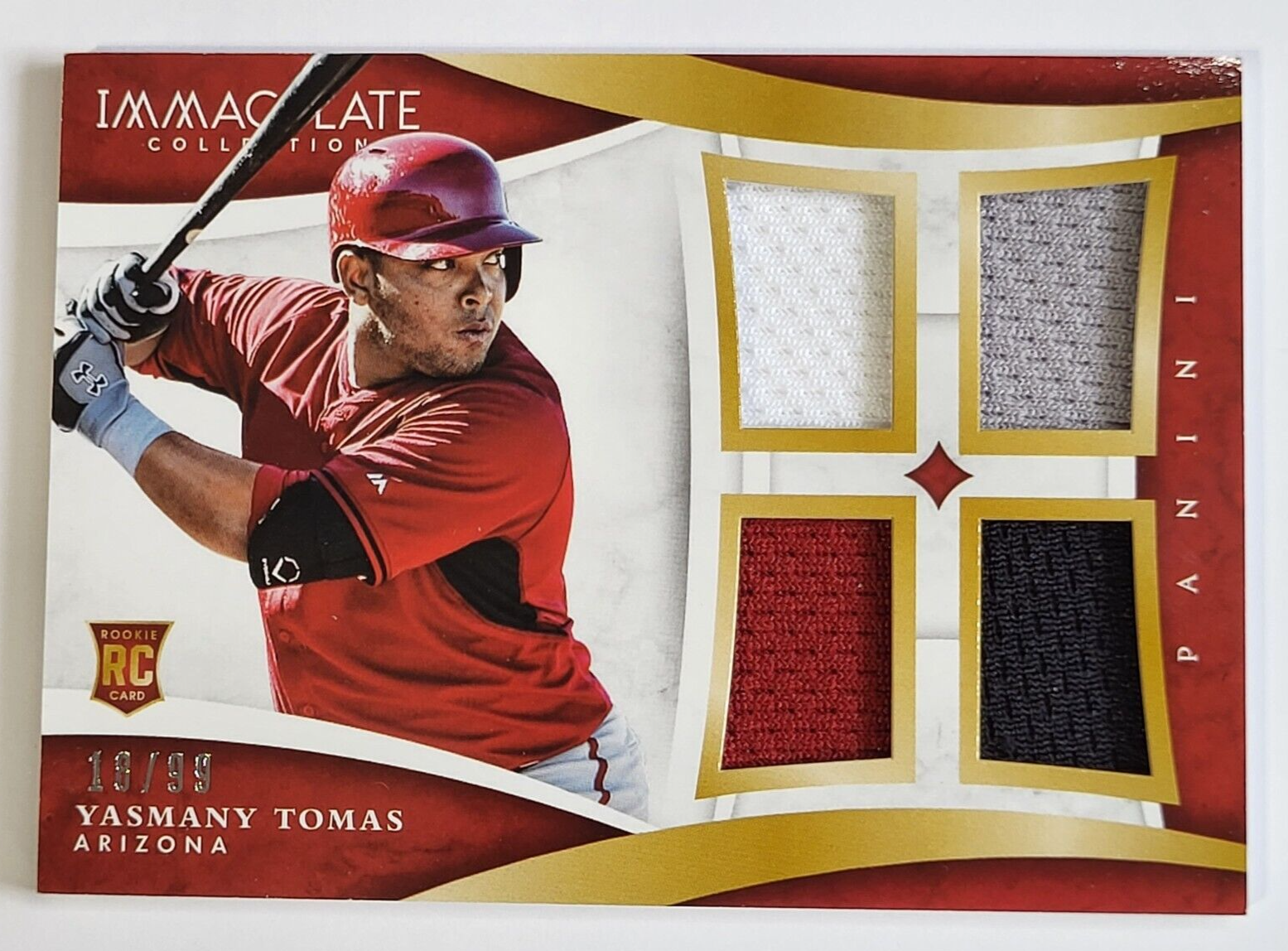 Primary image for 2015 YASMANY TOMAS PANINI IMMACULATE COLLECTION BASEBALL 4 SWATCH /99 ROOKIE