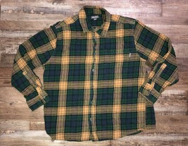 Eddie Bauer Mens Size 2XL Green Blue &amp; Brown Plaid Long Sleeve Button Front Flan - $20.99