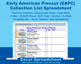 Early American Prescut Collector&#39;s Collection List By Item Type By Size (Excel) - £7.86 GBP