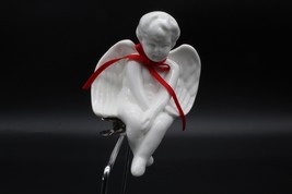 Dept 56 Bone China Angel Ornament With Clip White Red Bow Vintage - £6.96 GBP