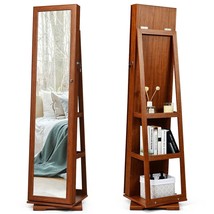 360?° Rotatable 2-in-1 Lockable Jewelry Cabinet with Full-Length Mirror-Brown -  - £196.52 GBP