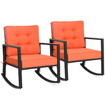 2 Pieces Patio Rattan Rocker Chair Outdoor Glider Wicker Rocking Chair Lawn Deck - £344.36 GBP