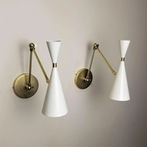 Pair Of Monolith Italian Style Reading Lamp Brass &amp; White Enamel Wall Lamp - £255.61 GBP