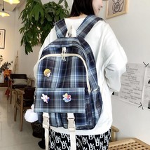 Women Plaid Pattern Backpack New Teenager Girl Large Capacity Travel Backpa for  - £34.50 GBP