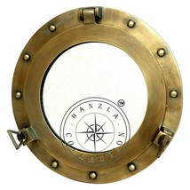 12&quot;Antique Brass Porthole Maritime Nautical Ship Wall Window Mirror Decorative - £41.11 GBP