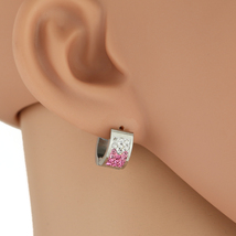 Silver Tone Hoop Earrings With Pink Swarovski Style Crystals - £16.02 GBP