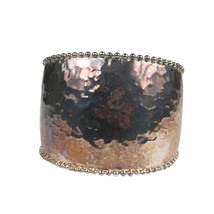 Hammered Wide Cuff Bracelet Ball Bead Pale Goldtone Animal Print TARNISH - £15.65 GBP