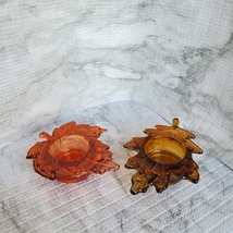 Tealight Candle Holders, set of 2, Glass Autumn Leaves, Red Orange Gold image 2