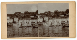 c1890&#39;s Real Photo Stereoview Card Featuring Boat and Village in Mediter... - $9.49