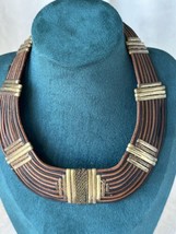 Vintage Alexis Kirk 70’s Egyptian Style Tribal Collar Leather &amp; Metal Necklace! - $109.88