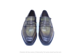  Green Patina Oxfords Dress Loafers For Men, Genuine Leather Custom Shoes - £136.68 GBP