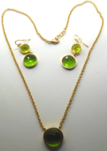 Signed ATI CN Green Glass Pendant Necklace &amp; Hook Earrings - £34.84 GBP