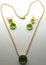 Signed ATI CN Green Glass Pendant Necklace &amp; Hook Earrings - $44.55