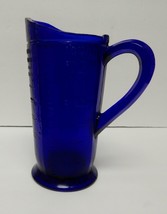 Vintage Cobalt Blue Water Pitcher Measuring Glass Stamped Starburst Bottom 8.5&quot;T - £47.50 GBP