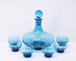 Vintage Decanter Set Mid Century Cobalt Blue Glass with Six Cups Italian... - $174.83