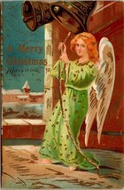 Vintage Christmas Postcard Angel Ringing Church Bells by S. Dattilo Italy - £15.68 GBP