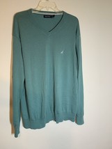 Nautica Men&#39;s Sweater Size XLarge L V-Neck Long Sleeve Green Pullover Sweater - £9.23 GBP