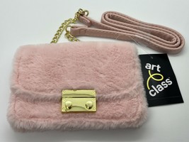 art class Girls&#39; Furry Crossbody Bag, Pink, Gold Hardware, Chain, New wi... - $12.59