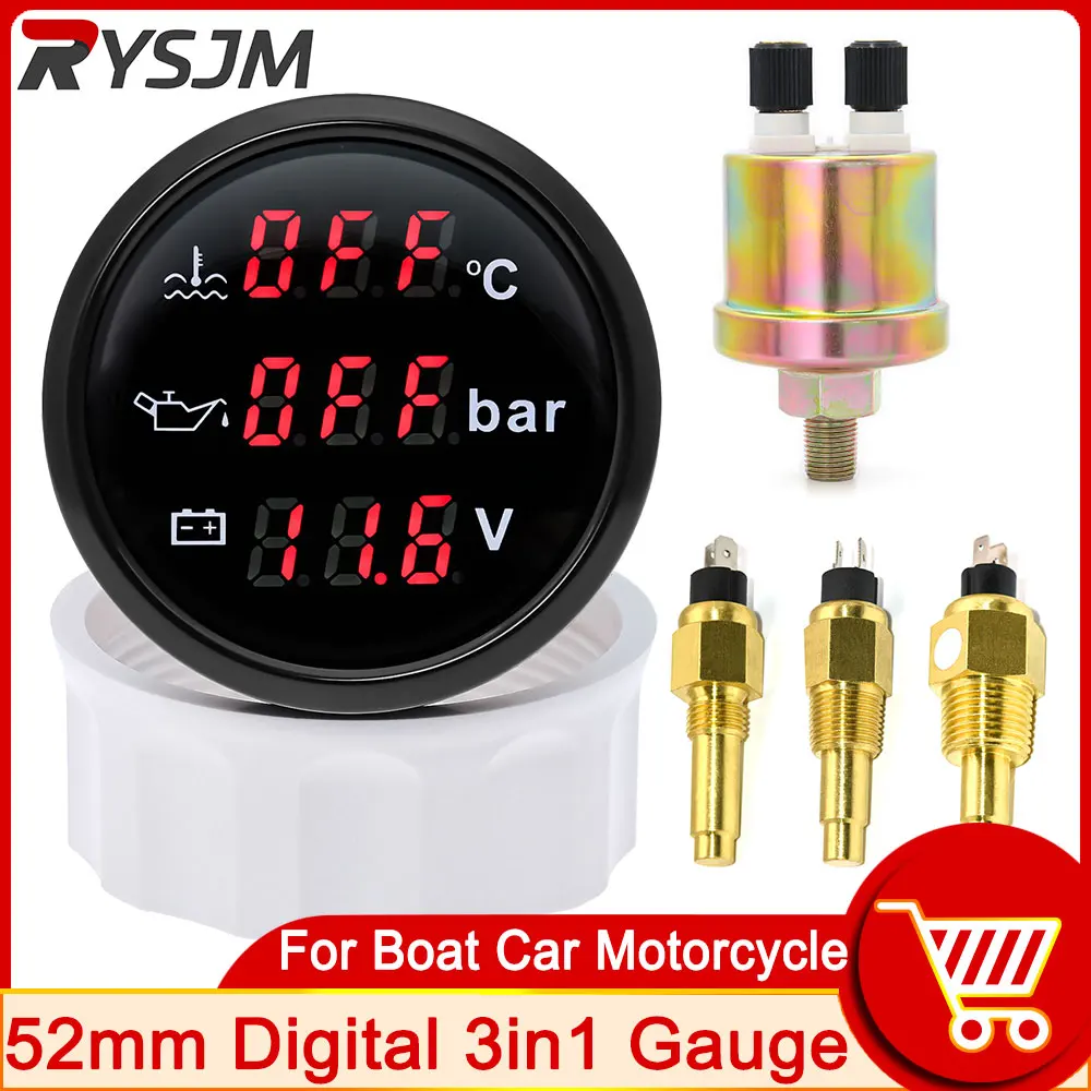 52mm Digital 3 In 1 Multi-Function Water Temperature Gauge Oil Pressure Meter 10 - £9.14 GBP+