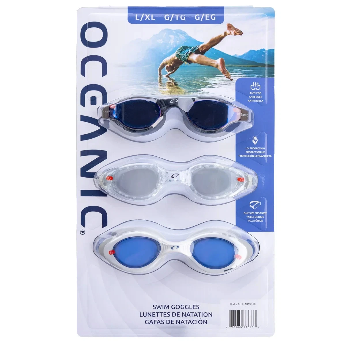 Oceanic Swim Goggles Anti Fog 3 PACK - L/XL size - $21.99