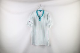 Vtg 90s Russell Athletic Mens Large Pinstriped Short Sleeve Henley T-Shirt USA - £30.18 GBP