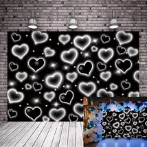 Early 2000s Backdrop for Black Heart Party Photo Backdrop Glitter Heart Sweet 16 - £23.63 GBP