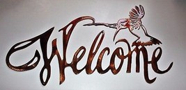 Hummingbird Welcome Sign Metal Wall Art Decor 20&quot; wide x 17 1/2&quot; tall - £36.60 GBP