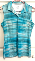 Puma Sea Blue Stripe M Womens Collared Sleeveless Golf Shirt - $185.59 MXN