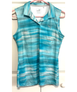 Puma Sea Blue Stripe M Womens Collared Sleeveless Golf Shirt - $185.59 MXN