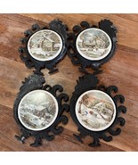 Vintage Iron Cast Rooster Currier &amp; Ives Homestead Trivet Lot Of 4 - $18.50