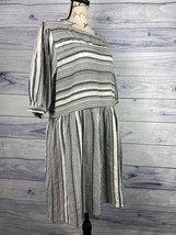 Petal Roz Stripe Dress Womens Size L Black White Elbow Praire Peasant Flare - £14.15 GBP