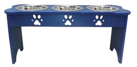 15&quot; TRIPLE BOWL ROYAL BLUE DOG FEEDER - Amish Handmade Food &amp; Water Stat... - $139.97