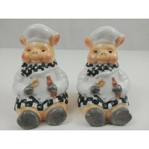 Vtg 1999 Ceramic Chef Pigs Salt &amp; Pepper Shakers By Dori Postlewaite Youngs Inc - £7.74 GBP