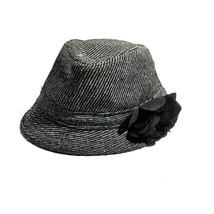 Womens Fedora Hat  Flower Accent Size Medium Black &amp; White Tweed Fabric - £10.06 GBP
