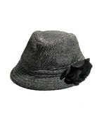 Womens Fedora Hat  Flower Accent Size Medium Black &amp; White Tweed Fabric - £9.47 GBP