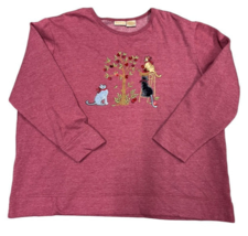 Bobbie Brooks Pink Embroidered Cats &amp; Apples Grannycore Sweater 22W/24W - £14.15 GBP