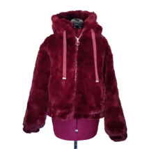 Halogen Hooded Faux Fur Jacket Red Syrah Women Pockets Size XS - £59.71 GBP