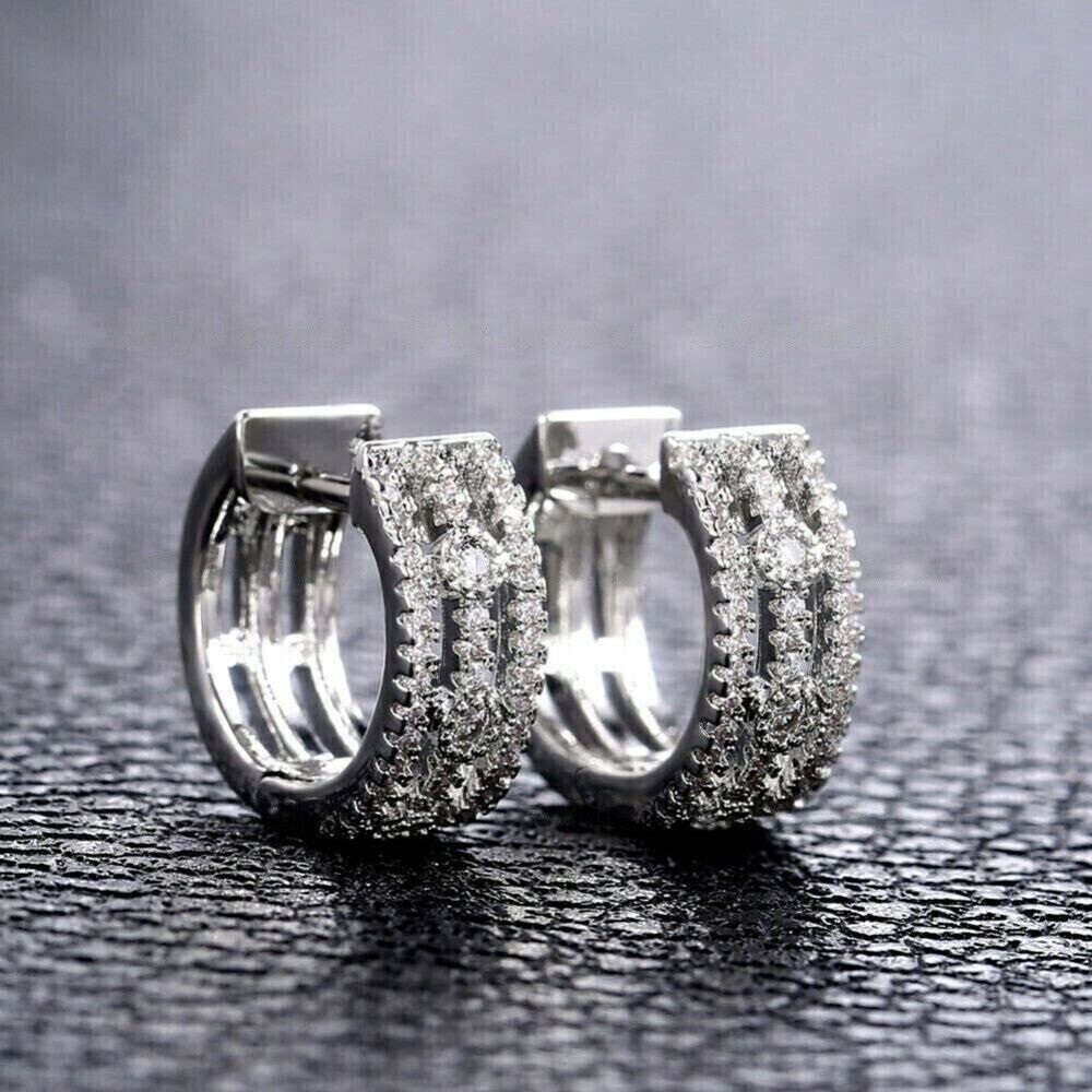 2.20 Ct Round Cut Simulated Diamond Huggie Hoop Earrings 14K White Gold Plated - $160.37