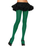 Leg Avenue Women&#39;s Nylon Striped Tights, Black/Kel Gr, O/S - $89.15 CAD