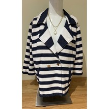 ZENERGY BY CHICO&#39;S WOMEN&#39;S 2 WHITE NAVY STRIPED LONG SLEEVE BALZER JACKE... - £7.51 GBP