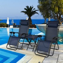 Folding Portable Zero Gravity Reclining Lounge Chairs 3 Pieces Table Set-Navy - £139.55 GBP