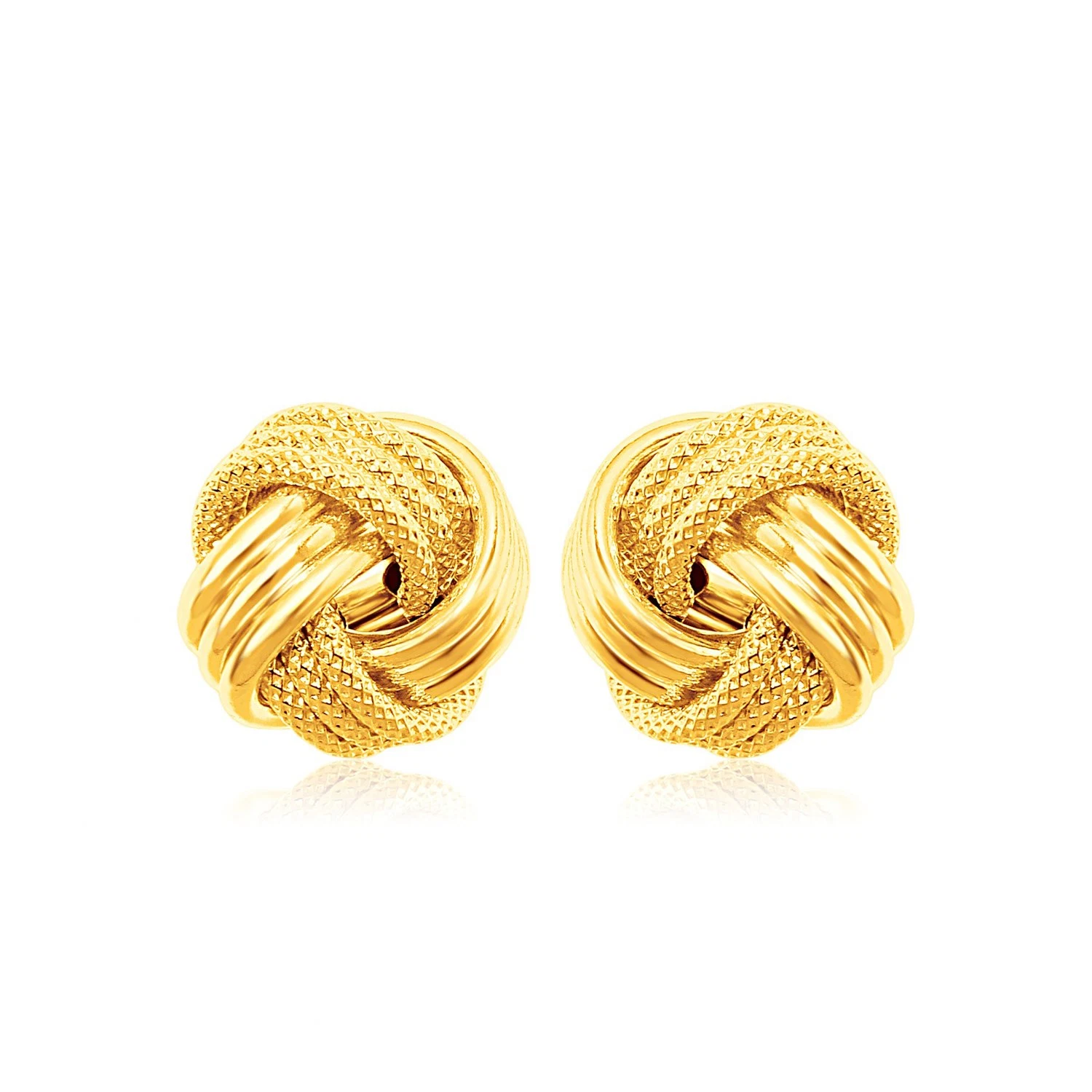 Smooth and Textured Love Knot Stud Earrings, 14K Yellow Gold, pierced, 1... - €126,78 EUR