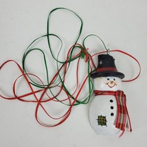 Vintage Hand Painted Wood Snowman Pendant On String Necklace 30 Inch Pul... - $10.40