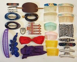 Barrette Hair Clip Comb LOT of 26 Teens Womens VTG 80&#39;s Salon Style Acce... - $25.74